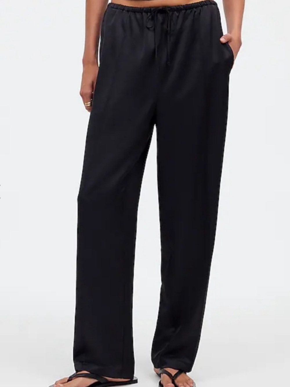 New Madewell Black Satin Pintuck Pull On Drawstring NQ424 Pants Size Medium
